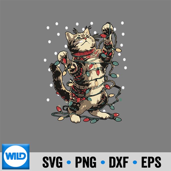 Cute Tabby Cat With Snow And Christmas Lights Winter Kitten Cut File 7 CuteTabbyCatWithSnowAndChristmasLightsWinterKitten