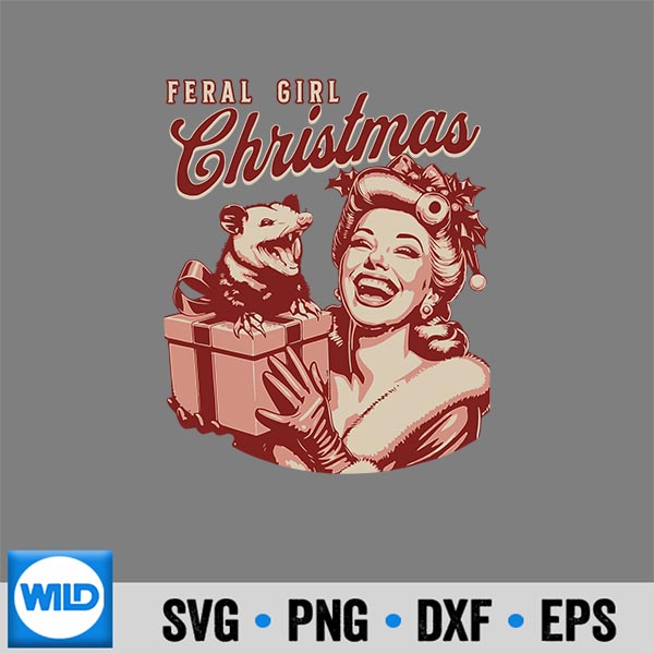 Feral Girl Christmas Opossum Possum Merry Xmas SVG PNG Digital Design 6 FeralGirlChristmasOpossumPossumMerryXmas