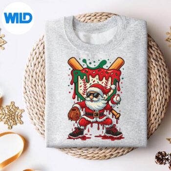HugvynSantaPlayingBaseballIceCreamDripChristmassweater