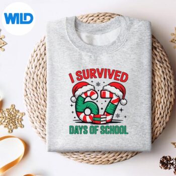 ISurvived67DaysOfSchoolChristmasCandyCaneSixSevensweater 1