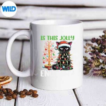 IsThisJollyEnoughBlackCatChristmasTreeLightsmug