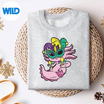 JesterAxolotlMasqueradeMaskMardiGrasCarnivalParadesweater