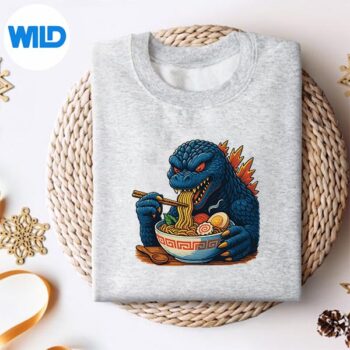 Kaiju Eating Ramen Japanese Monster Eating Ramen Digital Design 4 KaijuEatingRamenJapaneseMonsterEatingRamensweater