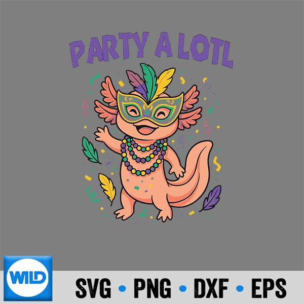 Mardi Gras Axolotl Salamander Partyalotl SVG PNG Cut File 7