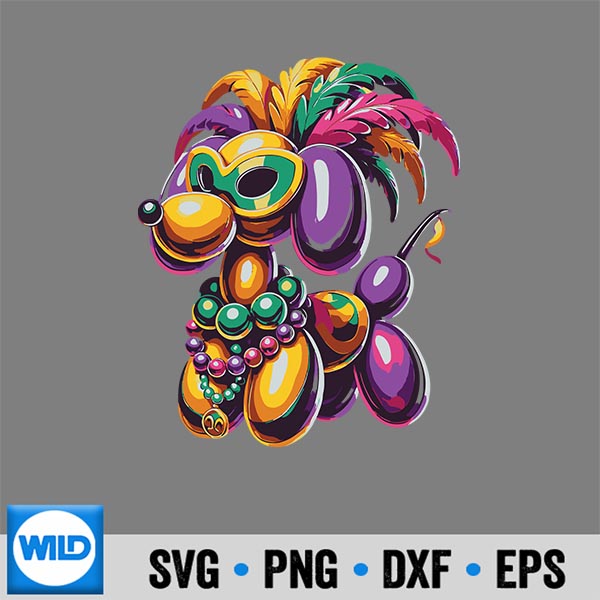 Mardi Gras Balloon Dog Wearing Mardi Gras Costume Beads Digital Design 1 Mardi Gras Balloon Dog Wearing Mardi Gras Costume Beads Digital Design