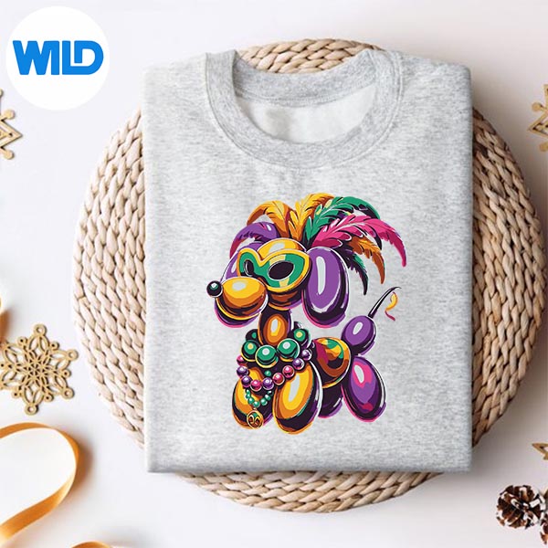 Mardi Gras Balloon Dog Wearing Mardi Gras Costume Beads Digital Design 2 Mardi Gras Balloon Dog Wearing Mardi Gras Costume Beads Digital Design - Image 2