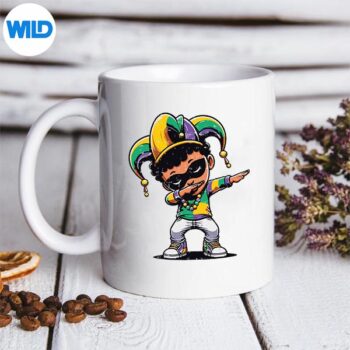 MardiGrasDabbingBlackJesterHatmug