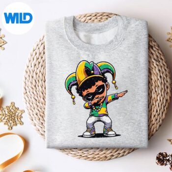 MardiGrasDabbingBlackJesterHatsweater