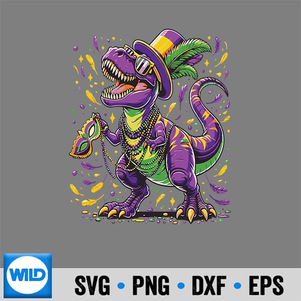 Mardi Grawr Trex Dino Mardi Gras Silhouette SVG PNG Cut File 7