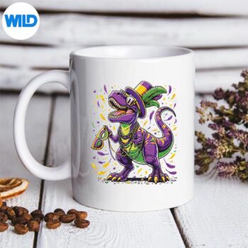 MardiGrawrTrexDinoMardiGrasmug