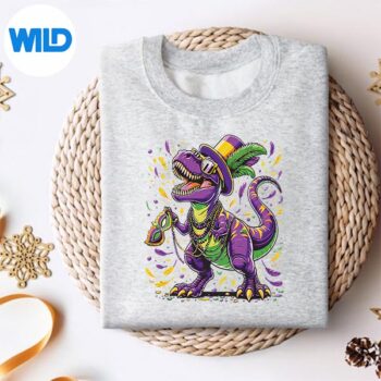 MardiGrawrTrexDinoMardiGrassweater