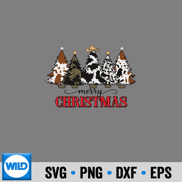 Merry Christmas Tree Western Cowhide Xmas Cow Farm Lover Digital Design 7 MerryChristmasTreeWesternCowhideXmasCowFarmLover