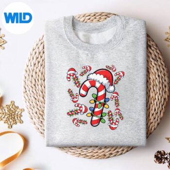 RedAndWhiteCandyCaneSantaChristmasXmasLightssweater