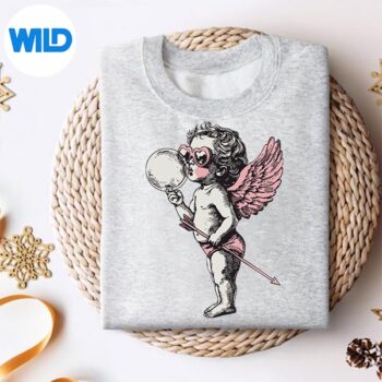 RetroCupidValentineDayCuteVintageCupidBlowingBubbleLovesweater