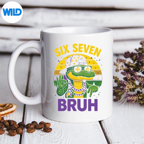 Retro Six Seven Bruh Mardi Gras Alligator 67 Meme Vector Design 3 Retro Six Seven Bruh Mardi Gras Alligator 67 Meme Vector Design - Image 3