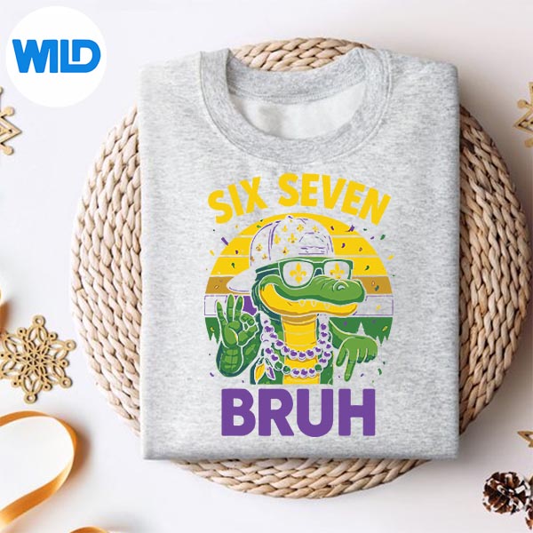 Retro Six Seven Bruh Mardi Gras Alligator 67 Meme Vector Design 2 Retro Six Seven Bruh Mardi Gras Alligator 67 Meme Vector Design - Image 2