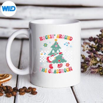 RetroTeacherChristmasRockinAroundTheClassroommug