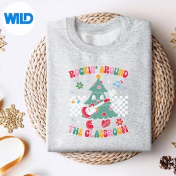 RetroTeacherChristmasRockinAroundTheClassroomsweater
