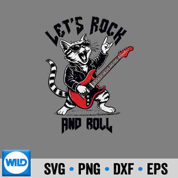 RockAndRollCatGuitaristVintageRockrollCatGuitar