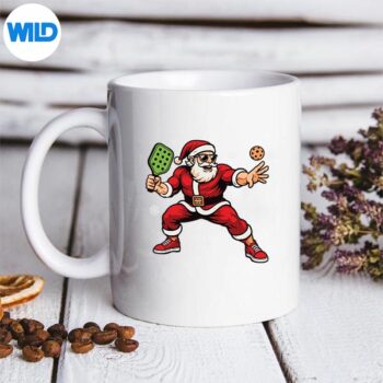 SantaPlayingPickleballXmasChristmasPickleballmug