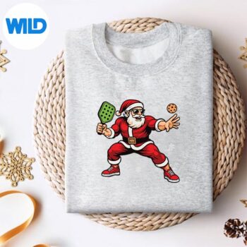 SantaPlayingPickleballXmasChristmasPickleballsweater