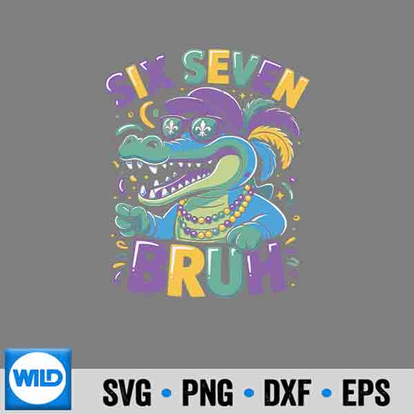 Six Seven Bruh Pastel Mardi Gras Gator Beads Colorful Party Digital Design