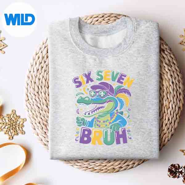 Alternative view of Six Seven Bruh Pastel Mardi Gras Gator Beads Colorful Party Digital Design