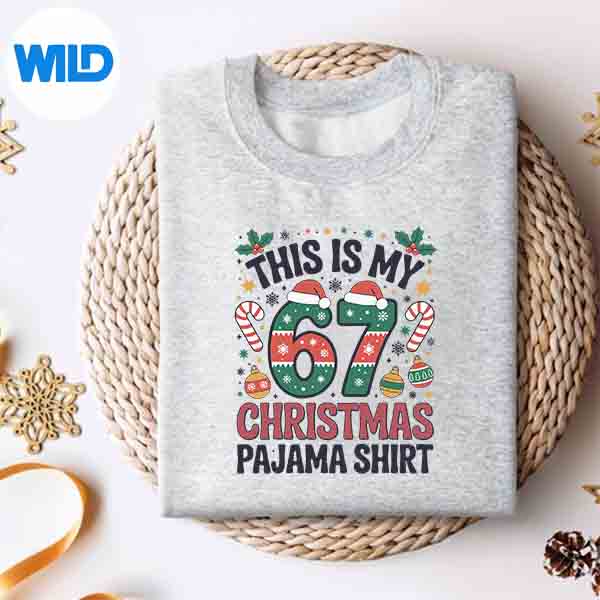 Alternative view of This My 67 Christmas Pajama 67 Meme Gen Alpha Girls Digital Design