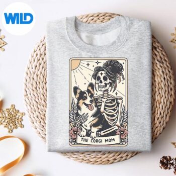 VintageTheCorgiMomTarotCardSkeletonSpookyHalloweensweater