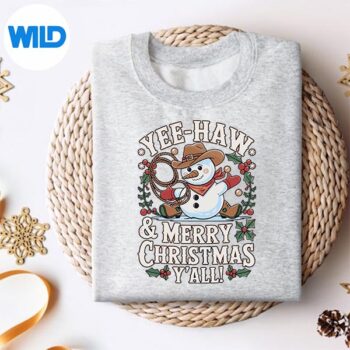 YeeHawMerryChristmasYallXmasCuteCowSnowmansweater
