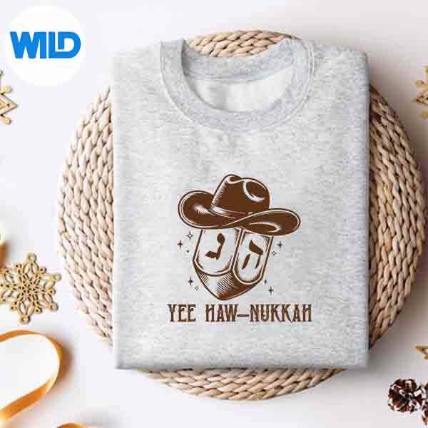 Alternative view of Yee Hawnukkah Dreidel Cow Hat Western Hanukkah Vector Design