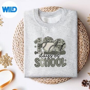100 Days Of School Baseball Camo 100th Day Digital Design 4 100DaysOfSchoolBaseballCamo100thDaysweater