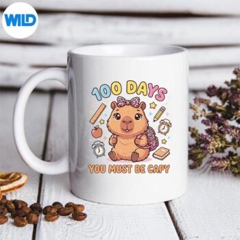 100 Days Of School Girls Capybara With Leopard Bow Digital Design 5 100DaysOfSchoolGirlsCapybaraWithLeopardBowmug