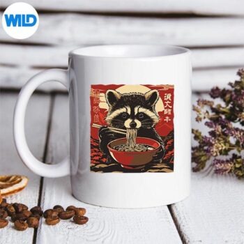 AnimeRacoonRamenNoodlesKawaiiCuteRaccoonEatingRamenmug