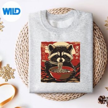 AnimeRacoonRamenNoodlesKawaiiCuteRaccoonEatingRamensweater