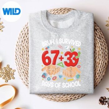 Bruh I Survived 67 33 Days Of School 100 Days Vector Design 4 BruhISurvived6733DaysOfSchool100Dayssweater