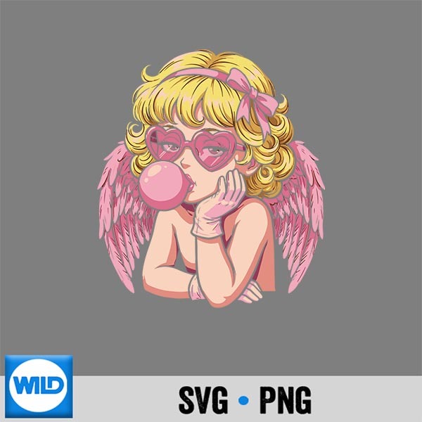 Cute Anime Cupid Blowing Bubble Gum SVG PNG Digital Design 1 Cute Anime Cupid Blowing Bubble Gum SVG PNG Digital Design