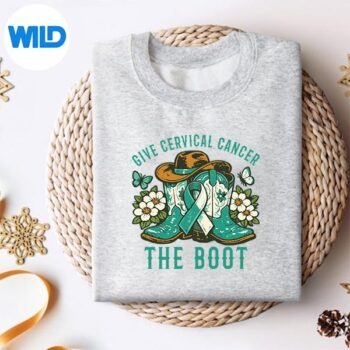 Give Cervical Cancer The Boot Cowgirl Awareness Teal Ribbon Silhouette SVG PNG Cut File 4 GiveCervicalCancerTheBootCowgirlAwarenessTealRibbonsweater