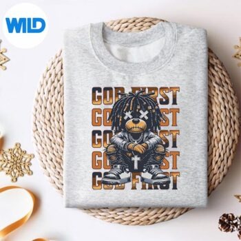 GodFirstUrbanHipHopTeddyBearWithDreadsStreetwearsweater