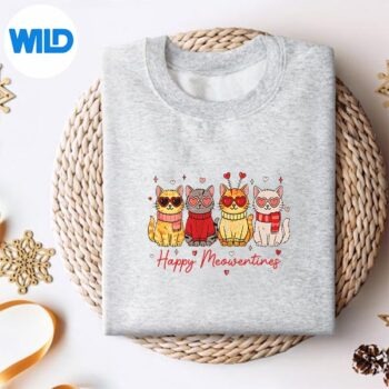 HappyMeowentinesCuteCatValentineHeartsGirlsweater