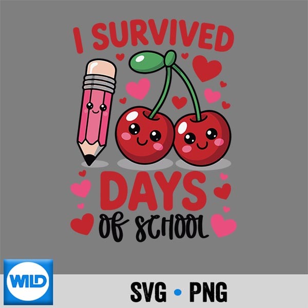 I Survived 100 Days Of School Cherry Pink Cute 100th Day SVG PNG Digital Download 1 I Survived 100 Days Of School Cherry Pink Cute 100th Day SVG PNG Digital Download