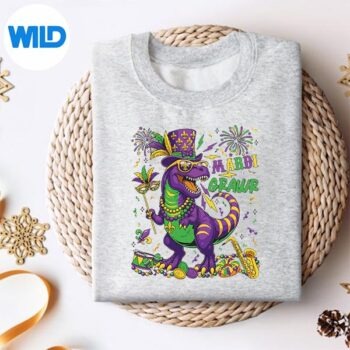 MardiGrawrTrexDinoMardiGrasDinosaurBeadssweater
