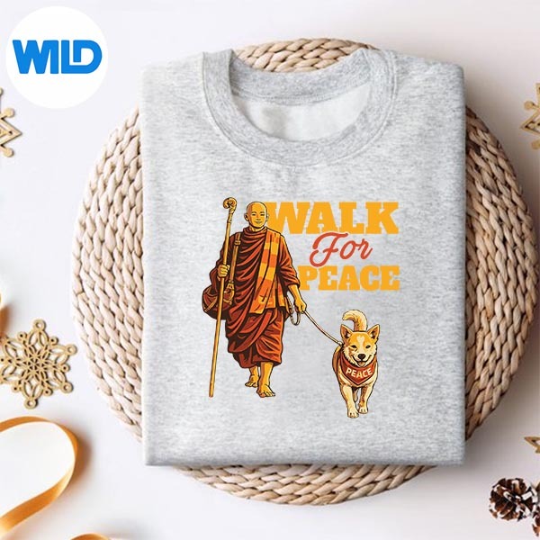 Peace Walking Monks And Aloka Dog Walk For Peace Retro Digital Design 2 Peace Walking Monks And Aloka Dog Walk For Peace Retro Digital Design - Image 2