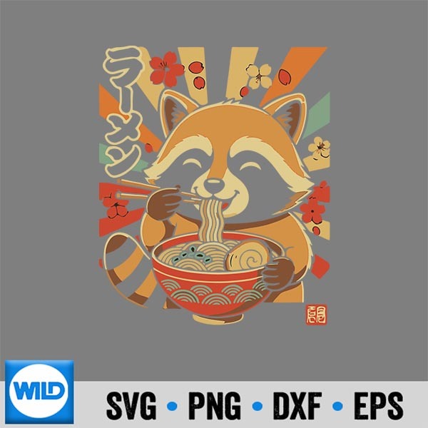 RaccoonEatingJapaneseRamenVintage