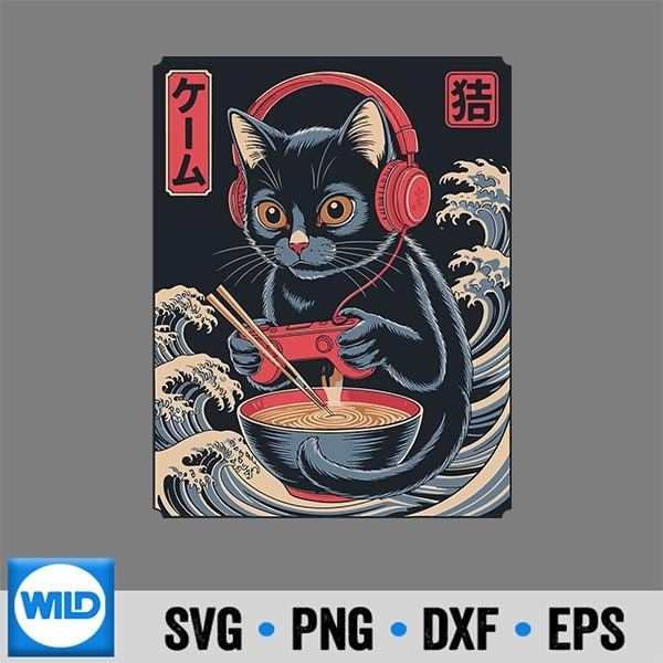 RamenCatJapaneseAnimeWaveKawaiiNoodleBowlNeko