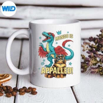 RetroMongoIsAppalledPrincessCatRidingDinosaurmug