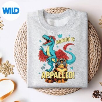 RetroMongoIsAppalledPrincessCatRidingDinosaursweater 1