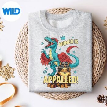 RetroMongoIsAppalledPrincessCatRidingDinosaursweater