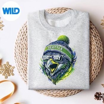 SeattleGameDayBirdWithBeanieAndShadessweater