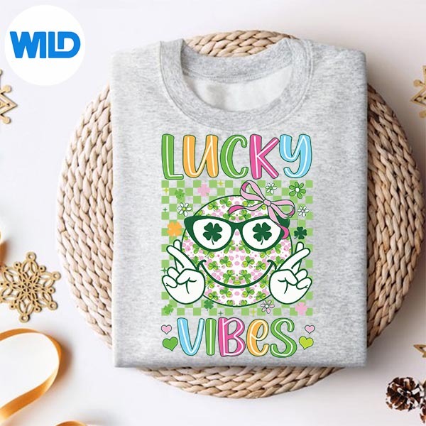 St Patricks Day Lucky Vibes Shamrock Girls Irish SVG Cut File 2 St Patricks Day Lucky Vibes Shamrock Girls Irish SVG Cut File - Image 2